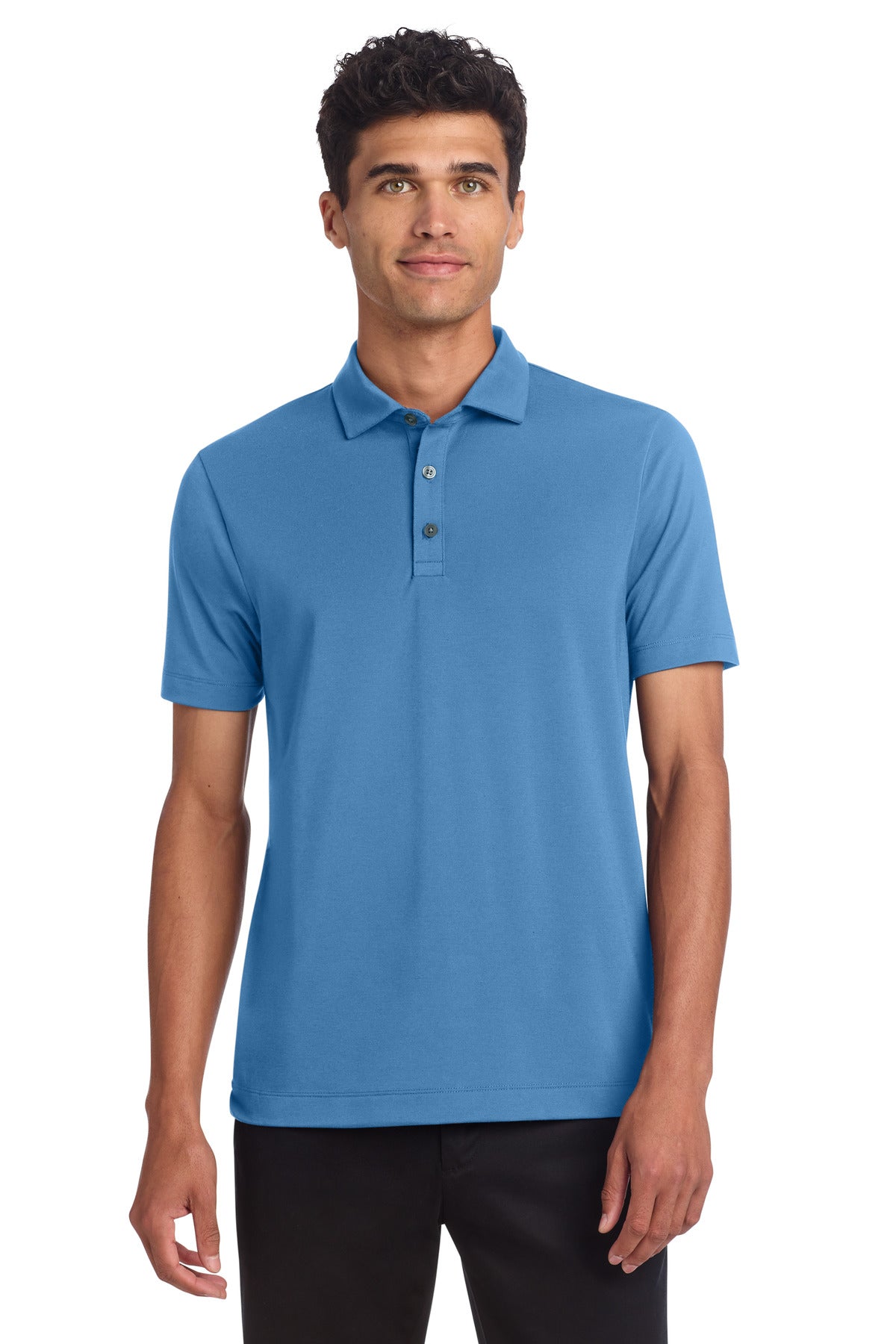 Custom Parisian Blue Stretch Jersey Polo MM1014, personalized by SanCanDo Swag in Argyle, TX