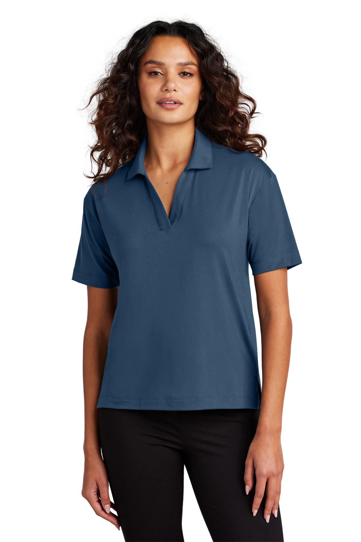 Custom Insignia Blue Women's Stretch Jersey Polo MM1015, personalized by SanCanDo Swag in Argyle, TX