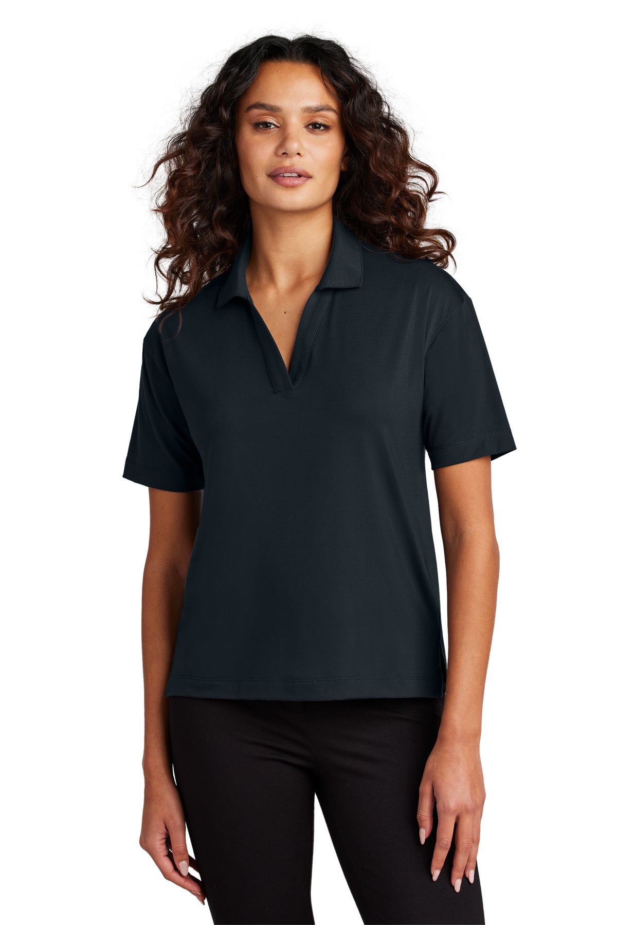Custom Night Navy Women's Stretch Jersey Polo MM1015, personalized by SanCanDo Swag in Argyle, TX