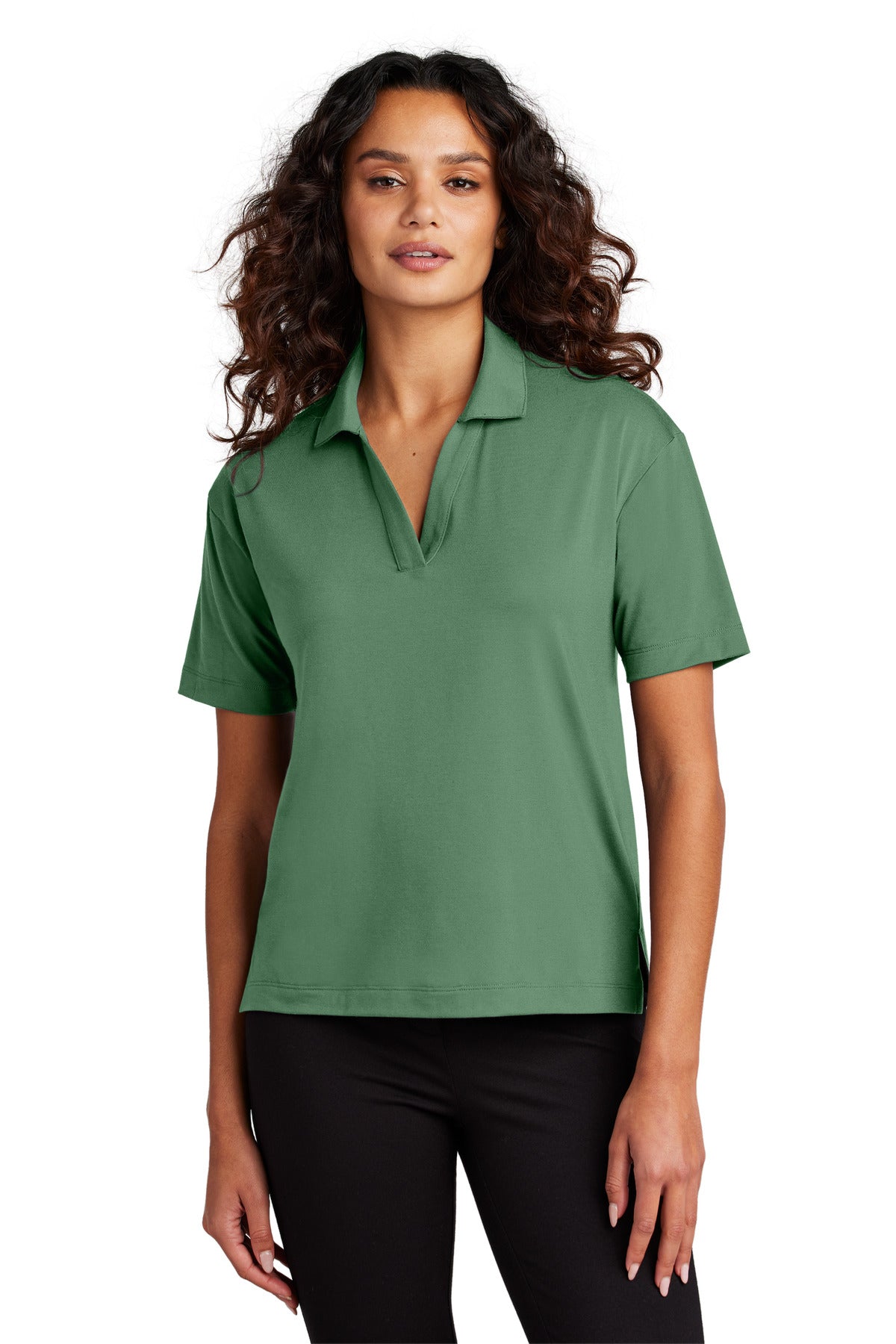 Custom Sage Women's Stretch Jersey Polo MM1015, personalized by SanCanDo Swag in Argyle, TX