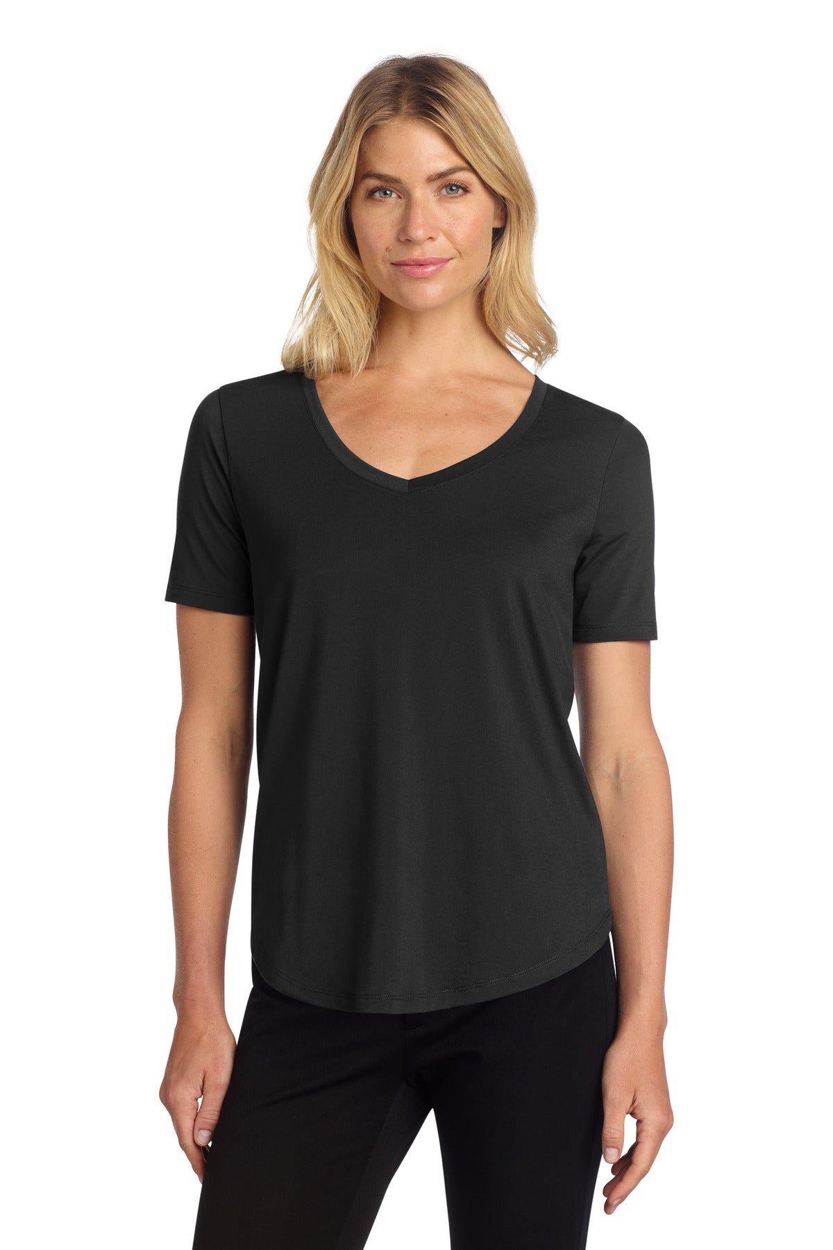 Custom Deep Black Women's Stretch Jersey Relaxed Scoop MM1017, personalized by SanCanDo Swag in Argyle, TX