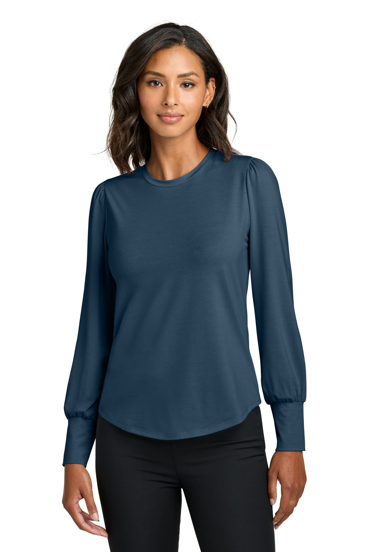 Custom Insignia Blue Stretch Jersey Long Sleeve Blouson Top MM1019, personalized by SanCanDo Swag in Argyle, TX