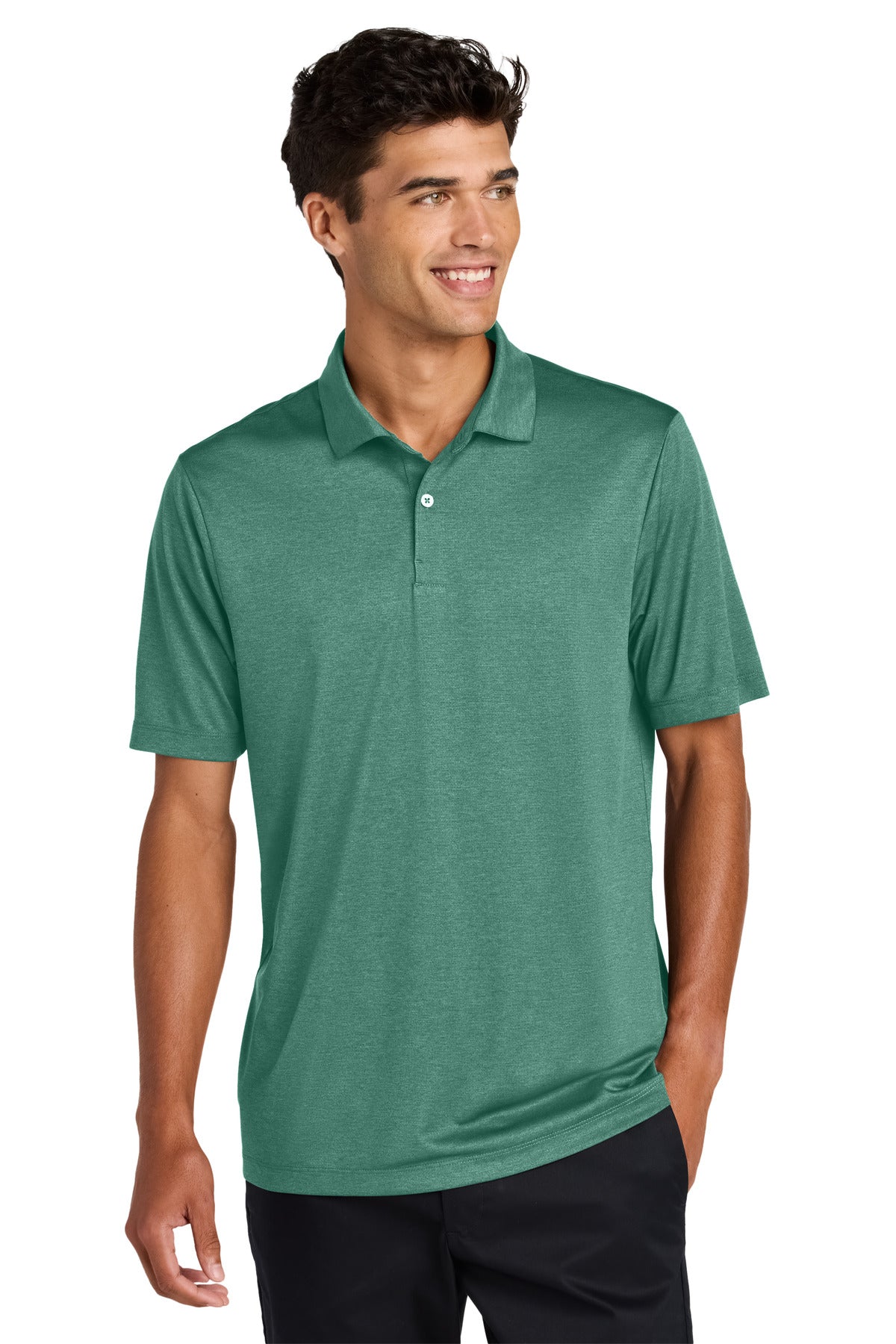 Custom Sage Heather Recharge Jersey Polo MM1020, personalized by SanCanDo Swag in Argyle, TX