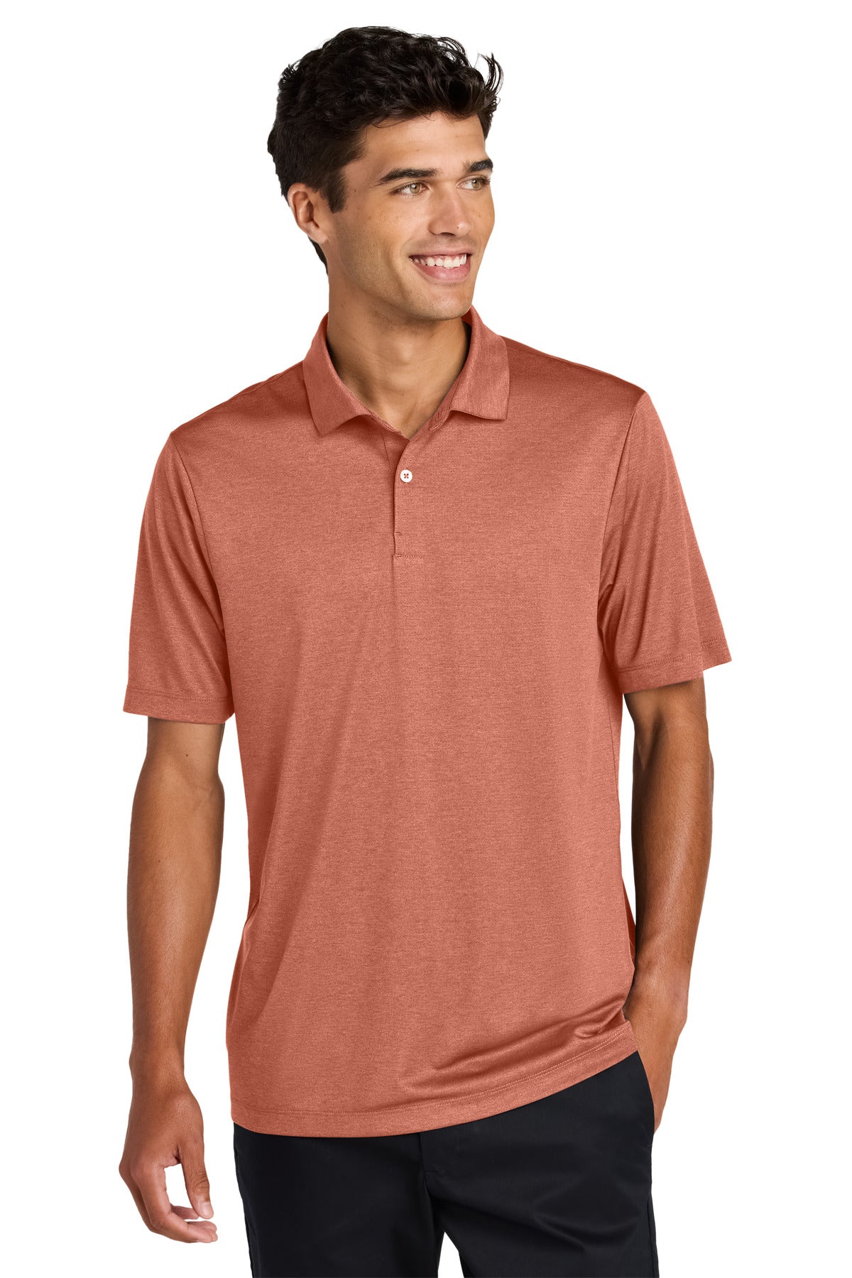 Custom Sienna Heather Recharge Jersey Polo MM1020, personalized by SanCanDo Swag in Argyle, TX