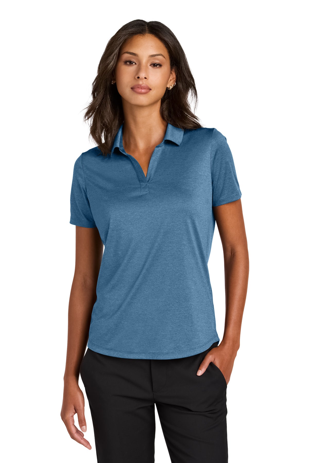 Custom Harbor Blue Heather Women's Recharge Jersey Polo MM1021, personalized by SanCanDo Swag in Argyle, TX