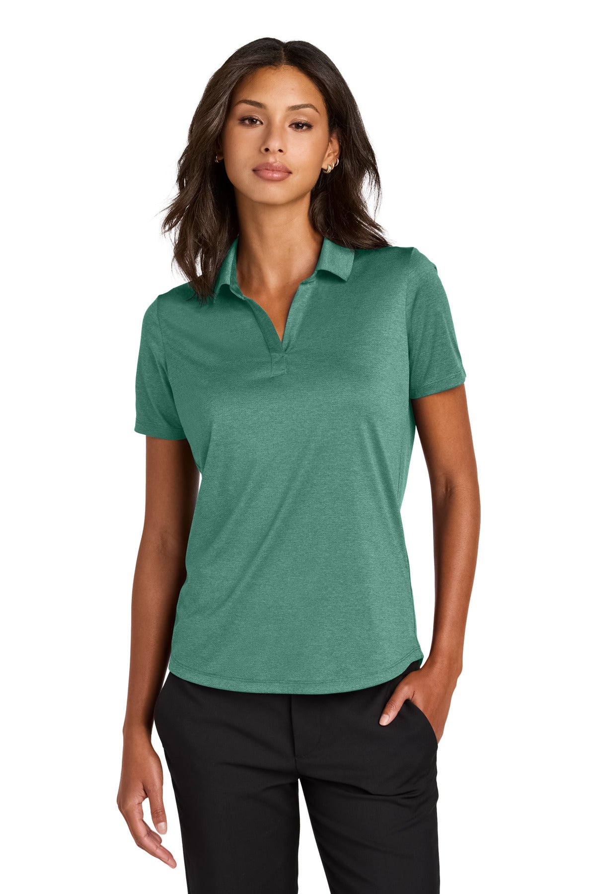 Custom Sage Heather Women's Recharge Jersey Polo MM1021, personalized by SanCanDo Swag in Argyle, TX