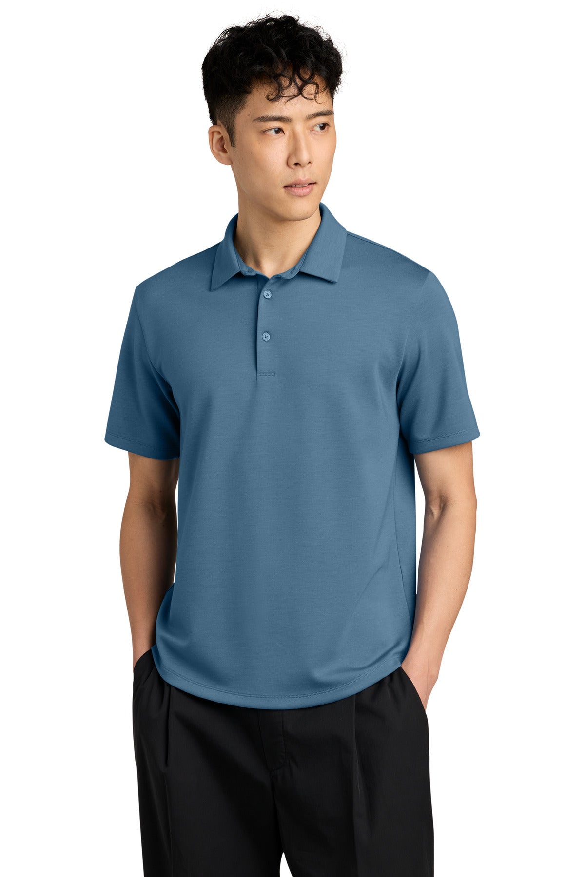 Custom Harbor Blue Lite Spacer Polo MM1040, personalized by SanCanDo Swag in Argyle, TX