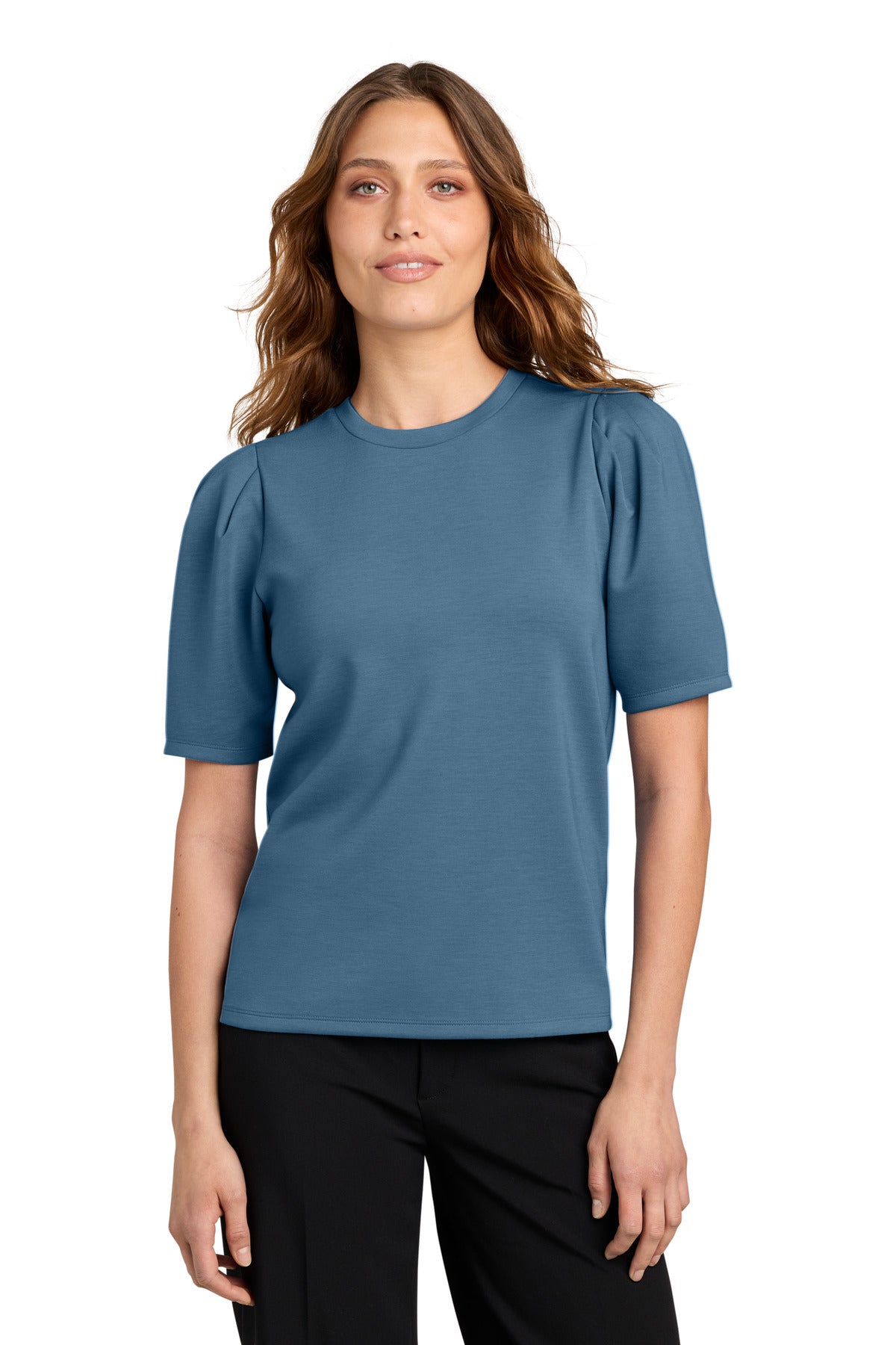 Custom Harbor Blue Women's Short Sleeve Lite Spacer Top MM1041, personalized by SanCanDo Swag in Argyle, TX