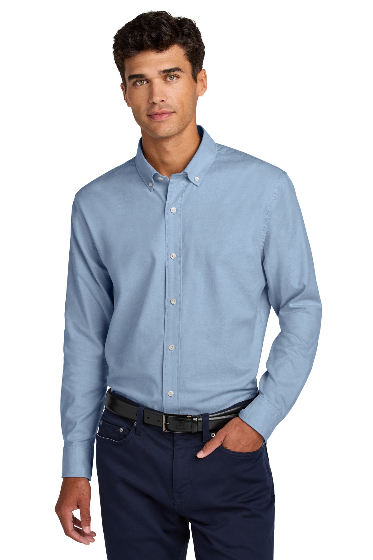 Custom Cobalt Long Sleeve Modern Oxford Shirt MM2002, personalized by SanCanDo Swag in Argyle, TX