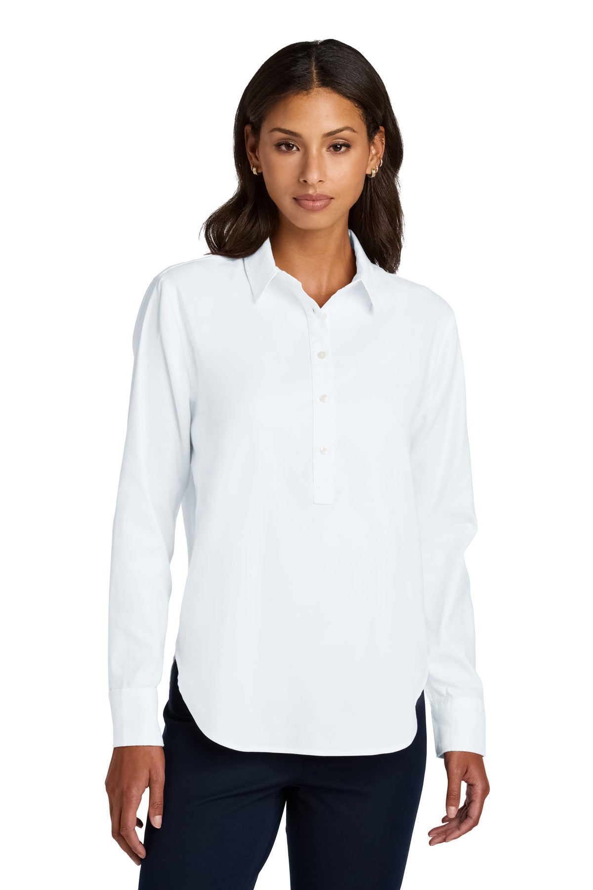 Custom White Women's Long Sleeve Modern Oxford Shirt MM2003, personalized by SanCanDo Swag in Argyle, TX