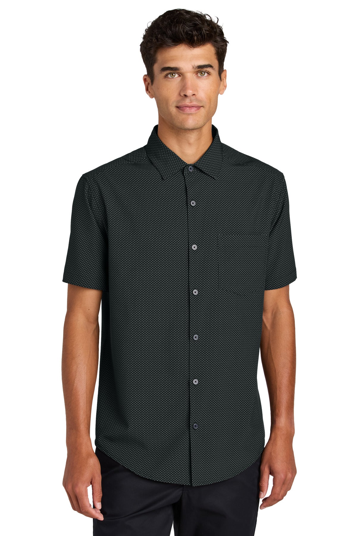 Custom Deep Black Triangle Print Short Sleeve UV Capital Tech Shirt MM2006, personalized by SanCanDo Swag in Argyle, TX