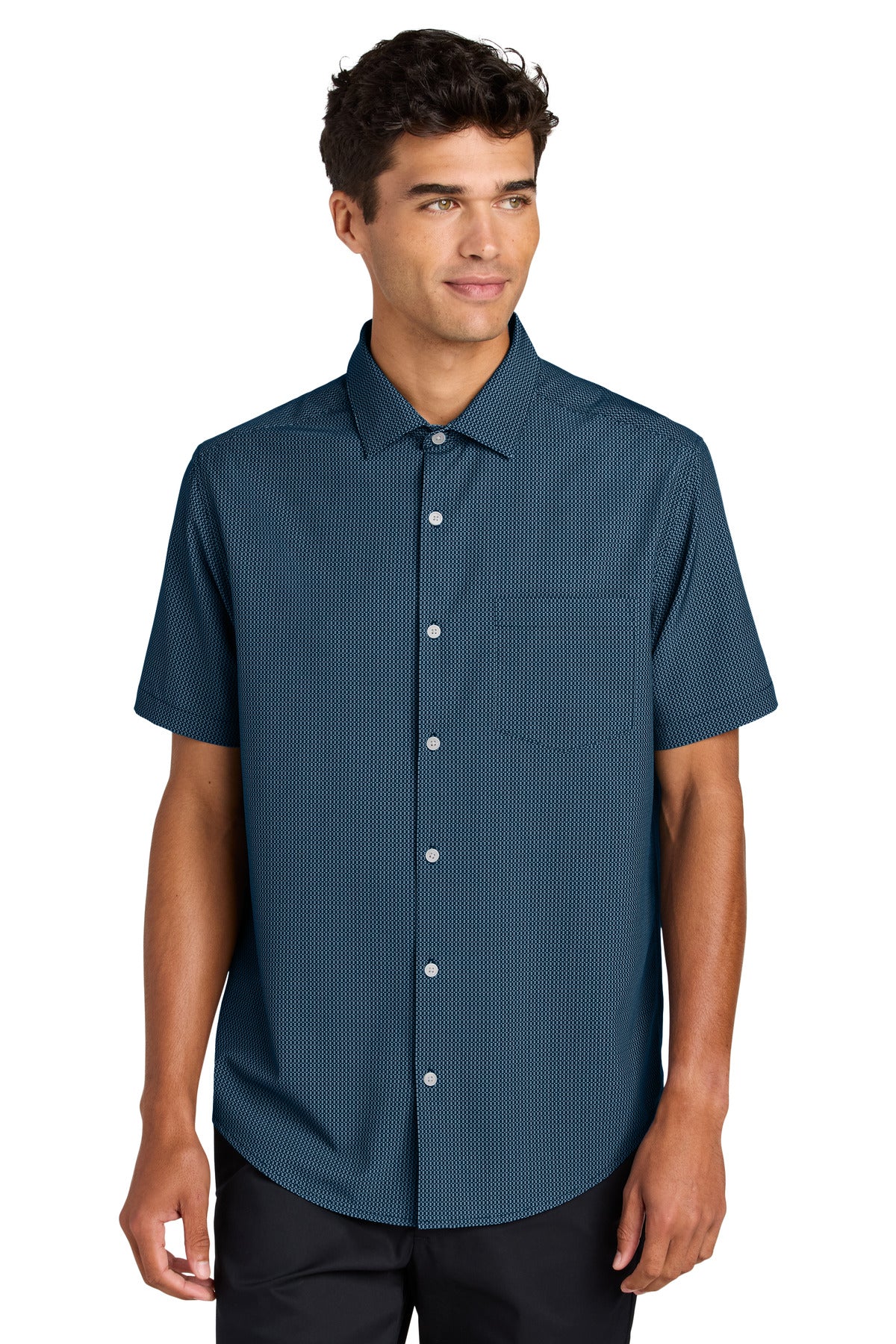 Custom Night Navy Dash Print Short Sleeve UV Capital Tech Shirt MM2006, personalized by SanCanDo Swag in Argyle, TX