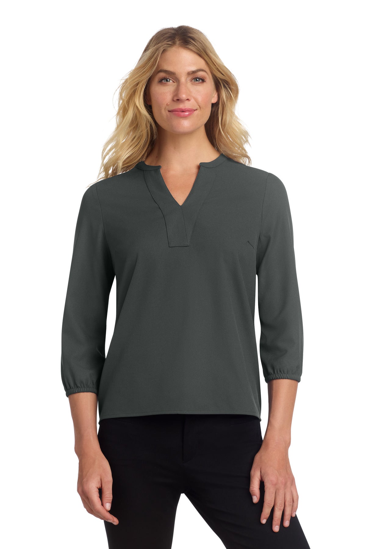 Custom Anchor Grey Women's Stretch Crepe 3/4-Sleeve Blouse MM2011, personalized by SanCanDo Swag in Argyle, TX