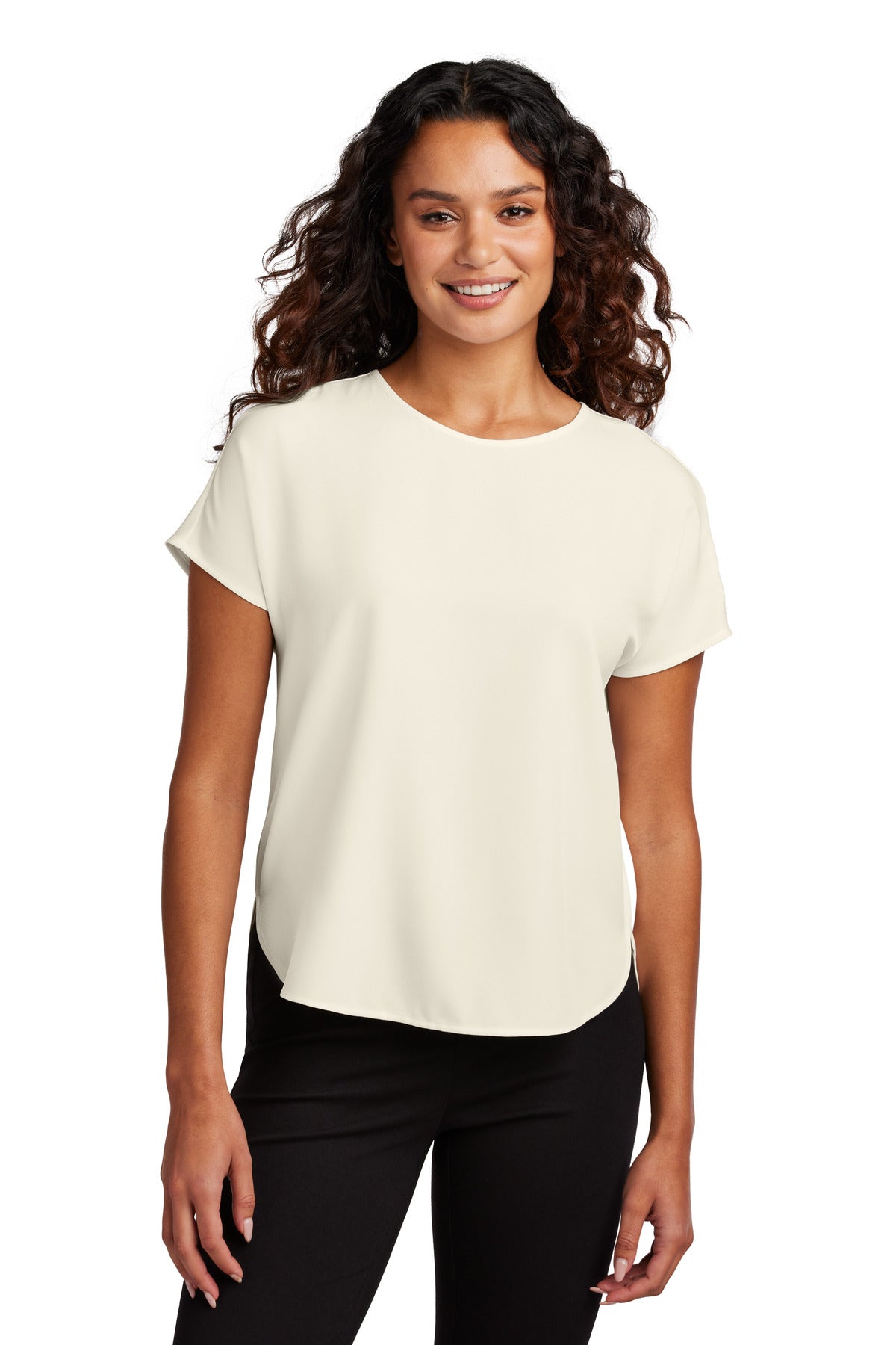Custom Ivory Chiffon Women's Stretch Crepe Crew MM2015, personalized by SanCanDo Swag in Argyle, TX