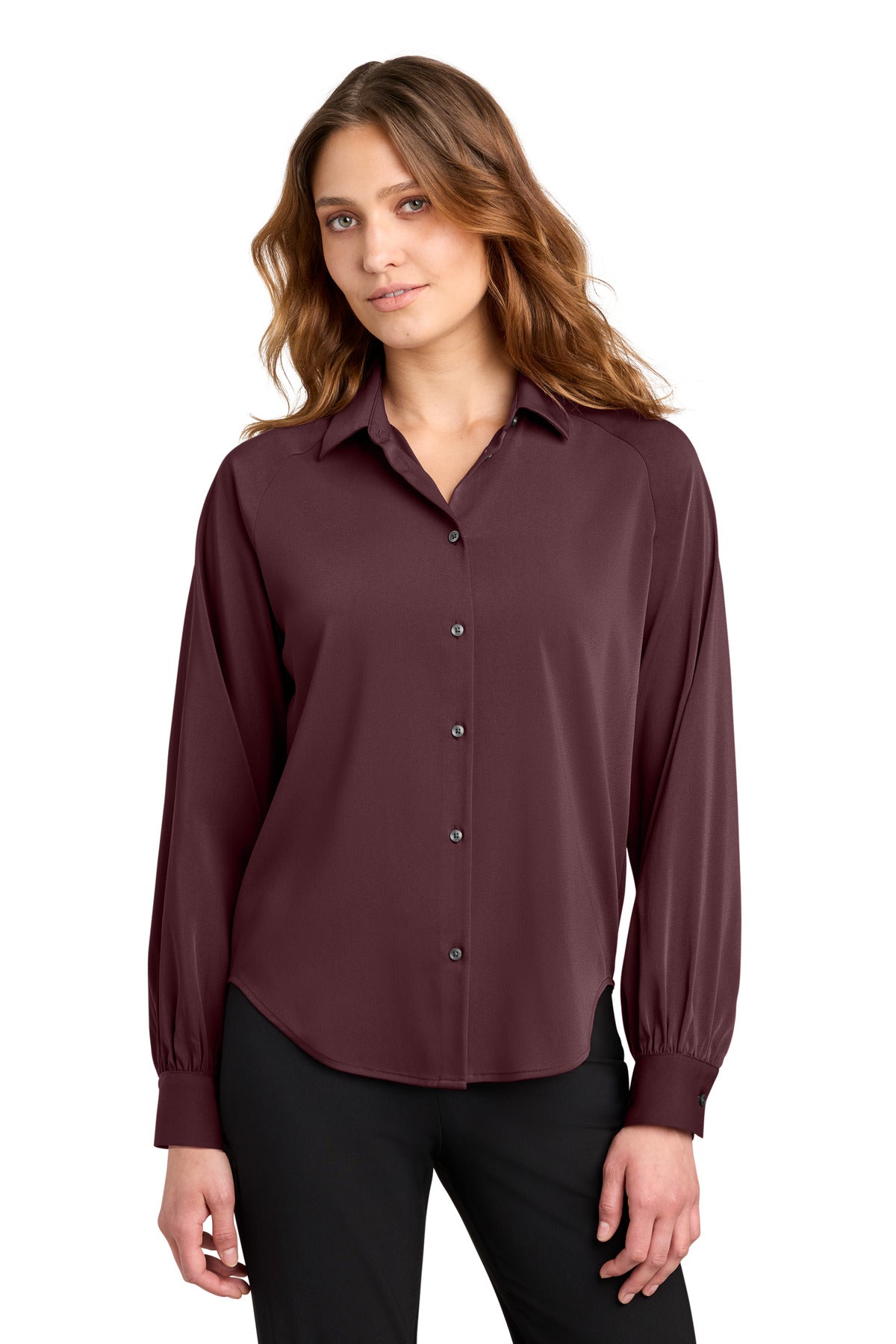 Custom Dark Raisin Women's Long Sleeve Buttery Soft Blouse MM2017, personalized by SanCanDo Swag in Argyle, TX
