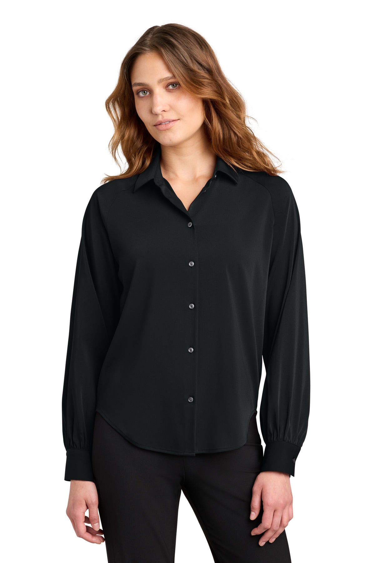 Custom Deep Black Women's Long Sleeve Buttery Soft Blouse MM2017, personalized by SanCanDo Swag in Argyle, TX