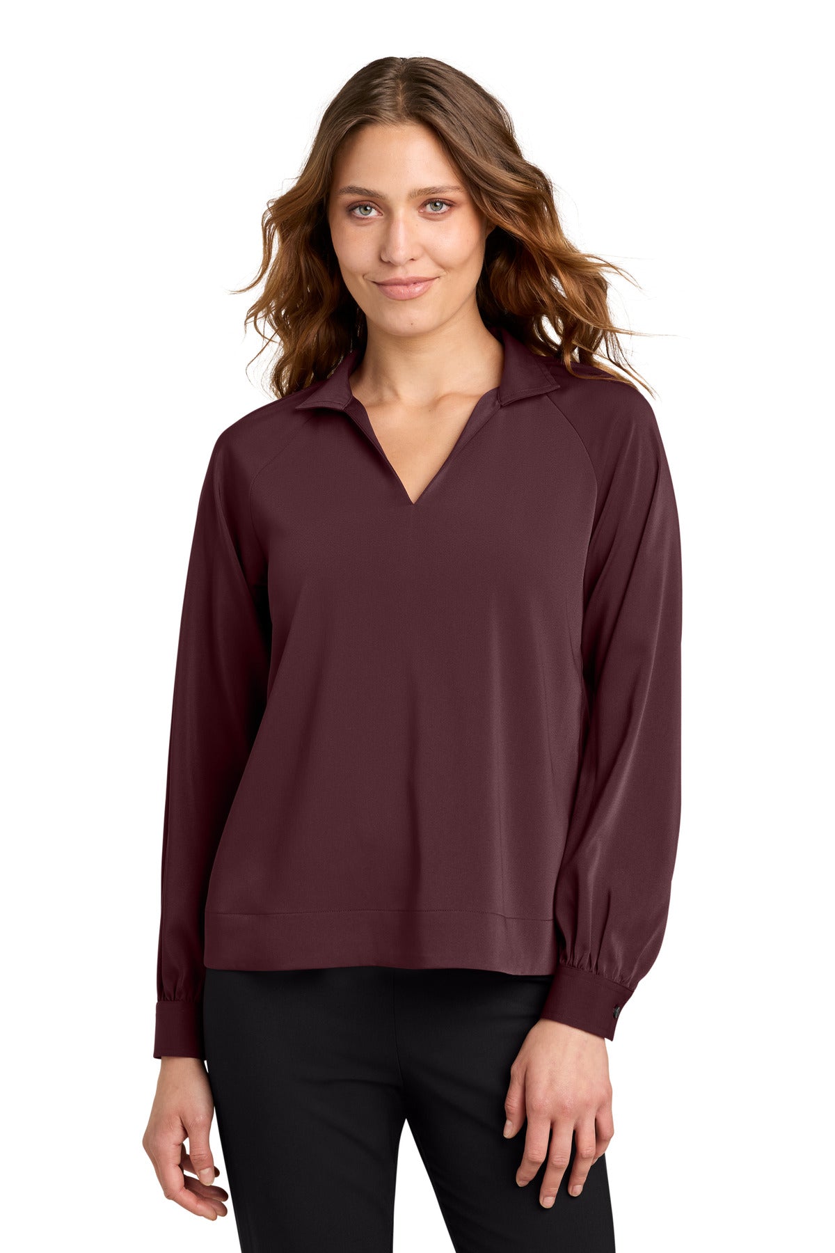 Custom Dark Raisin Long Sleeve Buttery Soft Popover Blouse MM2019, personalized by SanCanDo Swag in Argyle, TX
