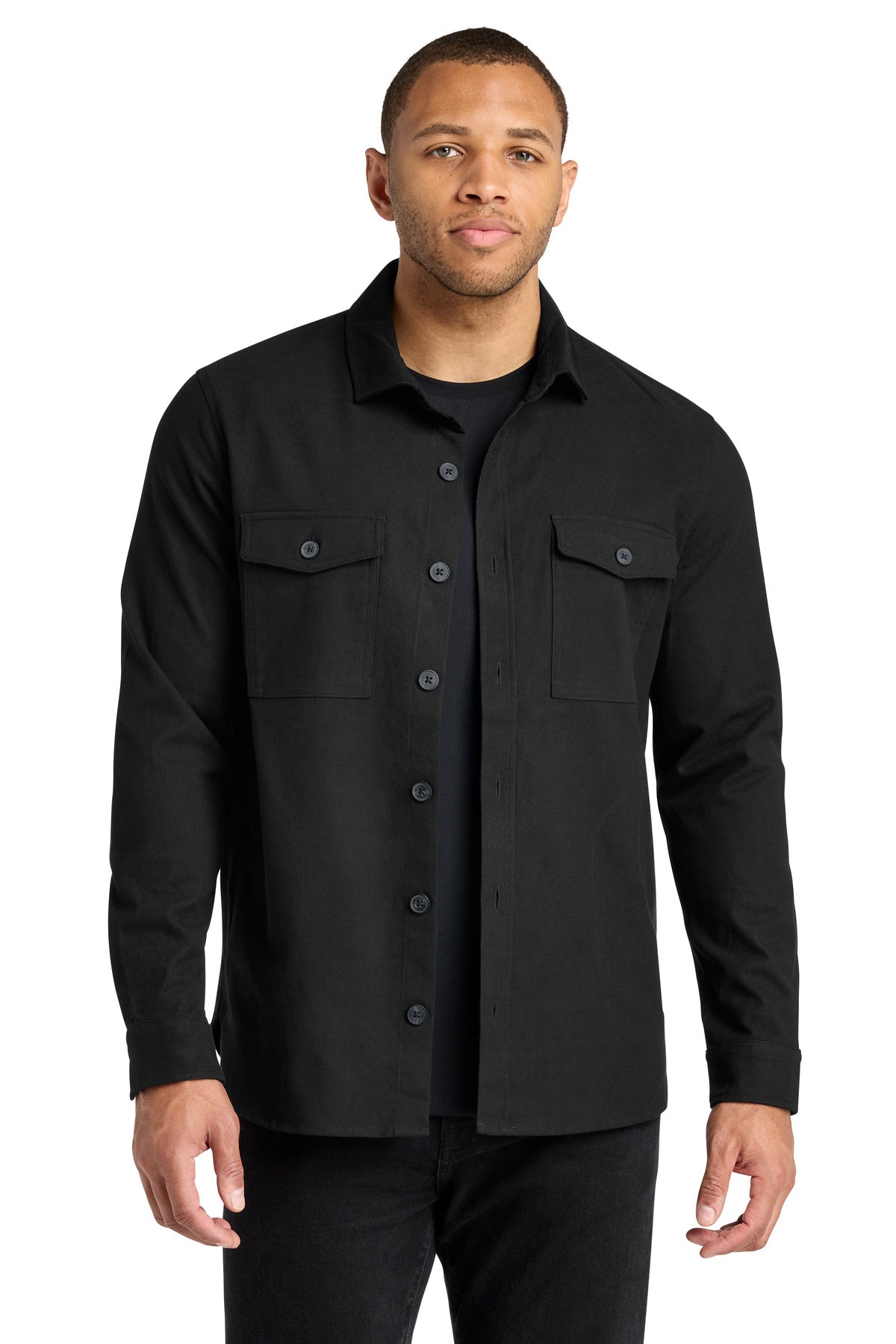 Custom Deep Black Long Sleeve Twill Overshirt MM2020, personalized by SanCanDo Swag in Argyle, TX