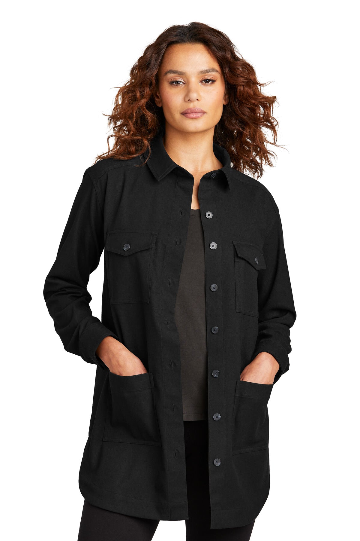Custom Deep Black Women's Long Sleeve Twill Overshirt MM2021, personalized by SanCanDo Swag in Argyle, TX