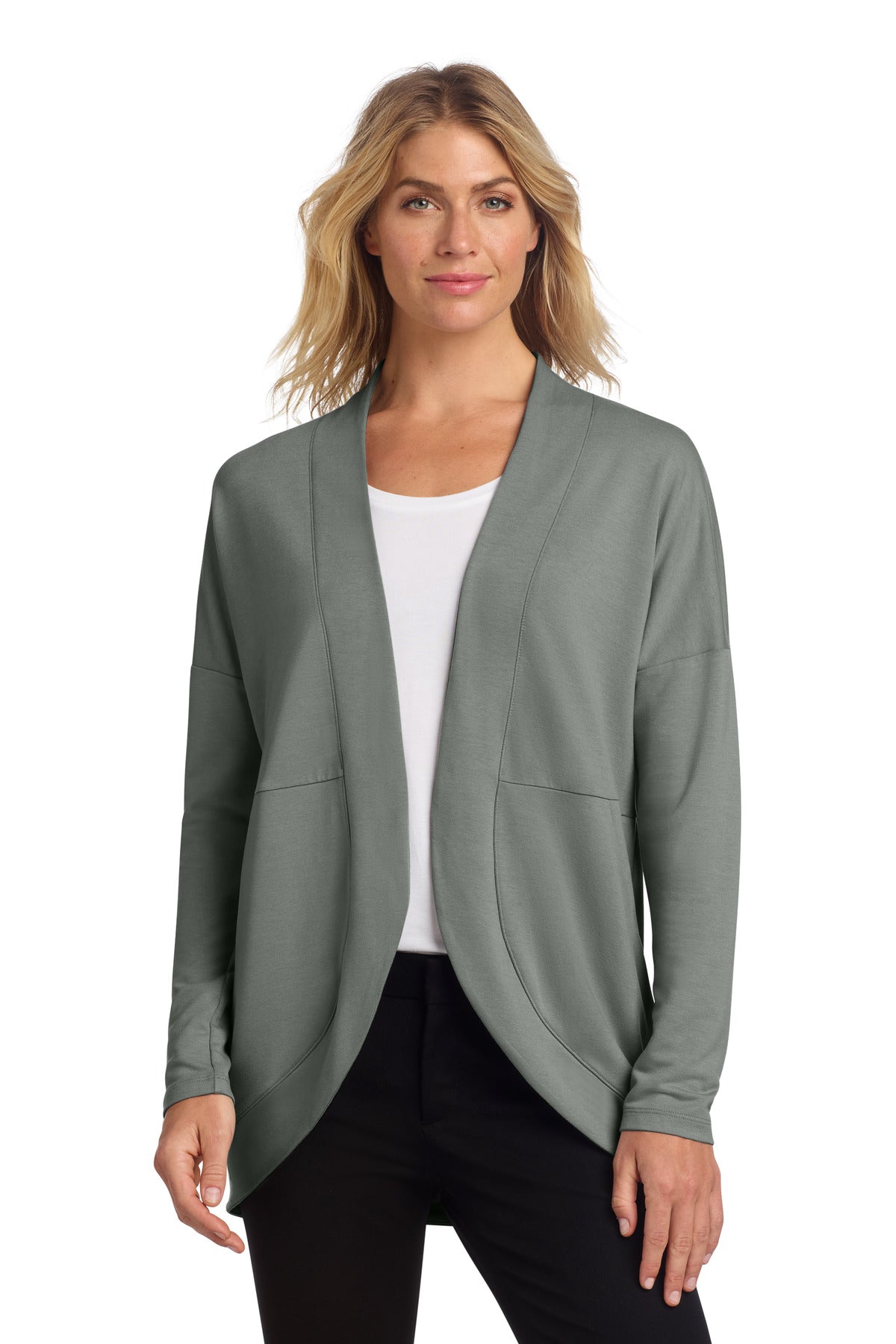 Custom Gusty Grey Women's Stretch Open-Front Cardigan MM3015, personalized by SanCanDo Swag in Argyle, TX