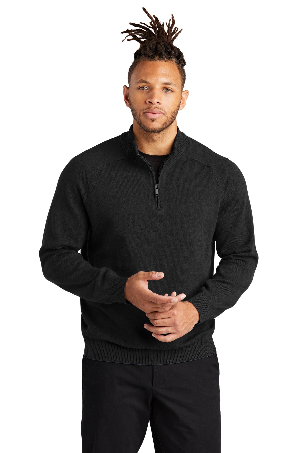 Custom Deep Black 1/4-Zip Sweater MM3020, personalized by SanCanDo Swag in Argyle, TX