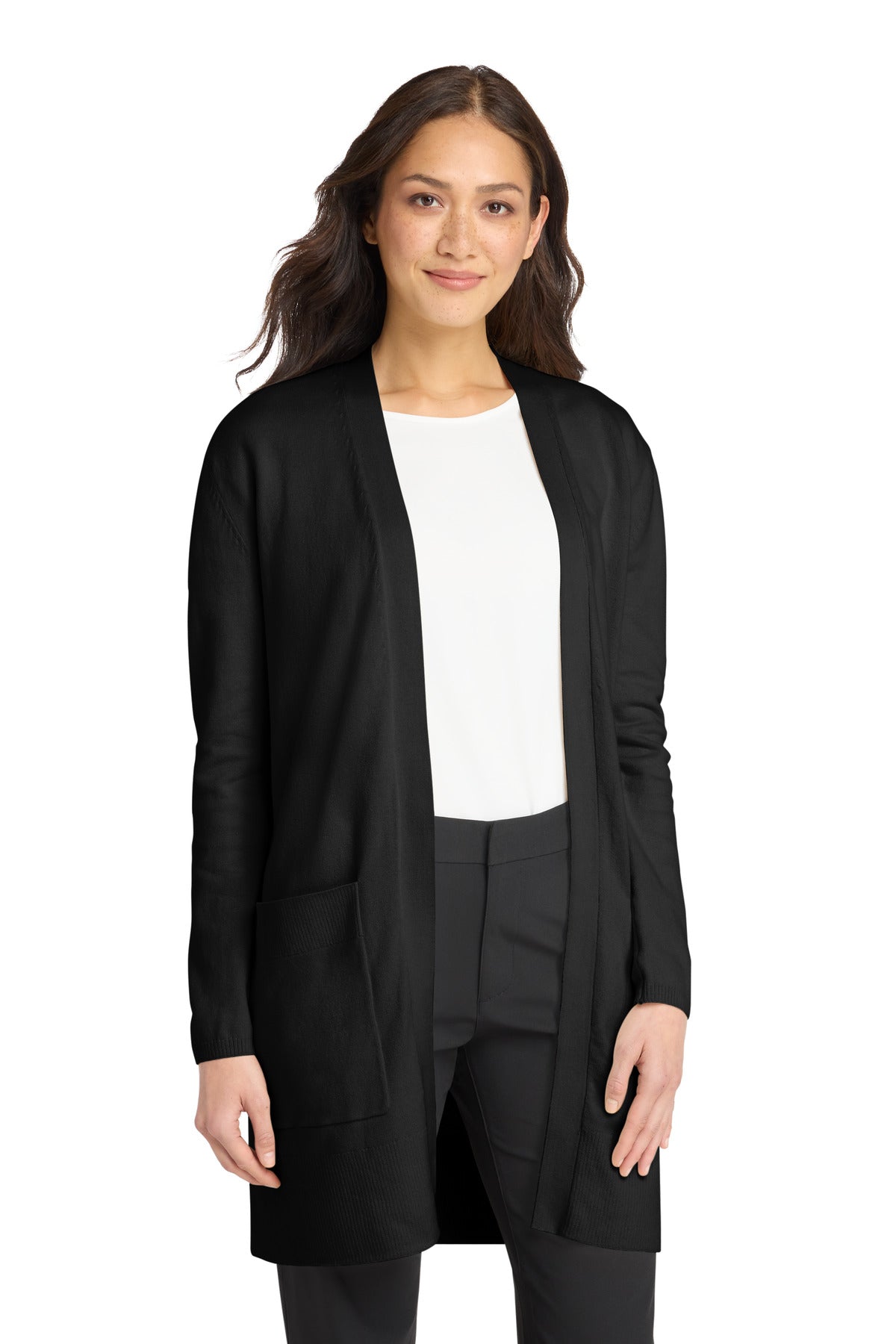 Custom Deep Black Women's Open-Front Cardigan Sweater MM3023, personalized by SanCanDo Swag in Argyle, TX