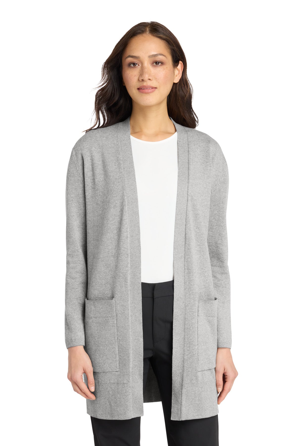 Custom Gusty Grey Heather Women's Open-Front Cardigan Sweater MM3023, personalized by SanCanDo Swag in Argyle, TX
