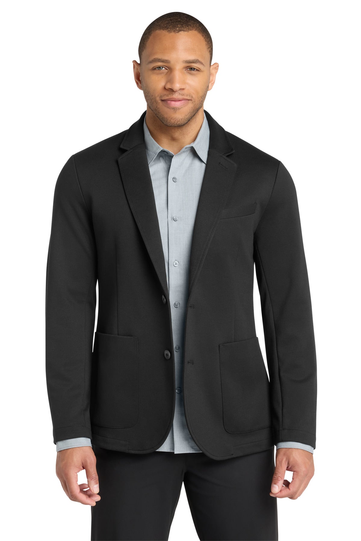 Custom Deep Black Relaxed Knit Blazer MM3030, personalized by SanCanDo Swag in Argyle, TX