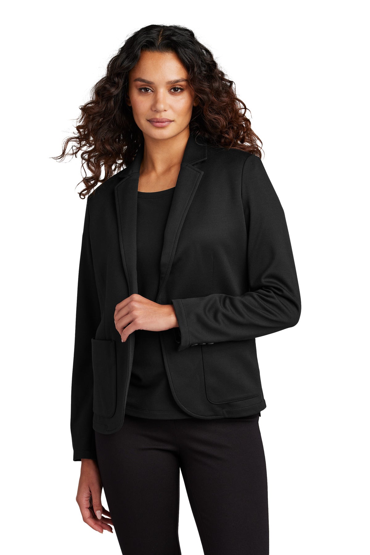 Custom Deep Black Women's Relaxed Knit Blazer MM3031, personalized by SanCanDo Swag in Argyle, TX