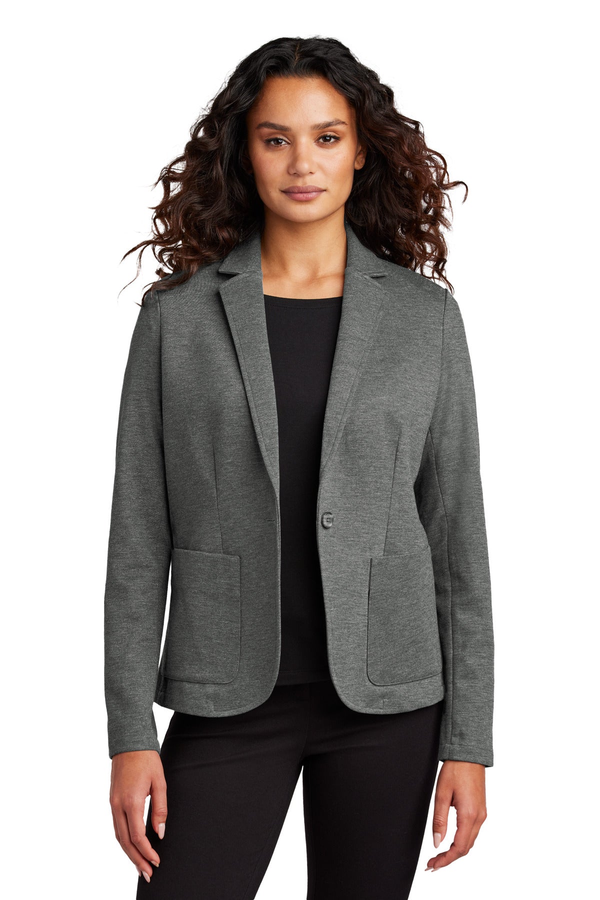 Custom Storm Grey Heather Women's Relaxed Knit Blazer MM3031, personalized by SanCanDo Swag in Argyle, TX