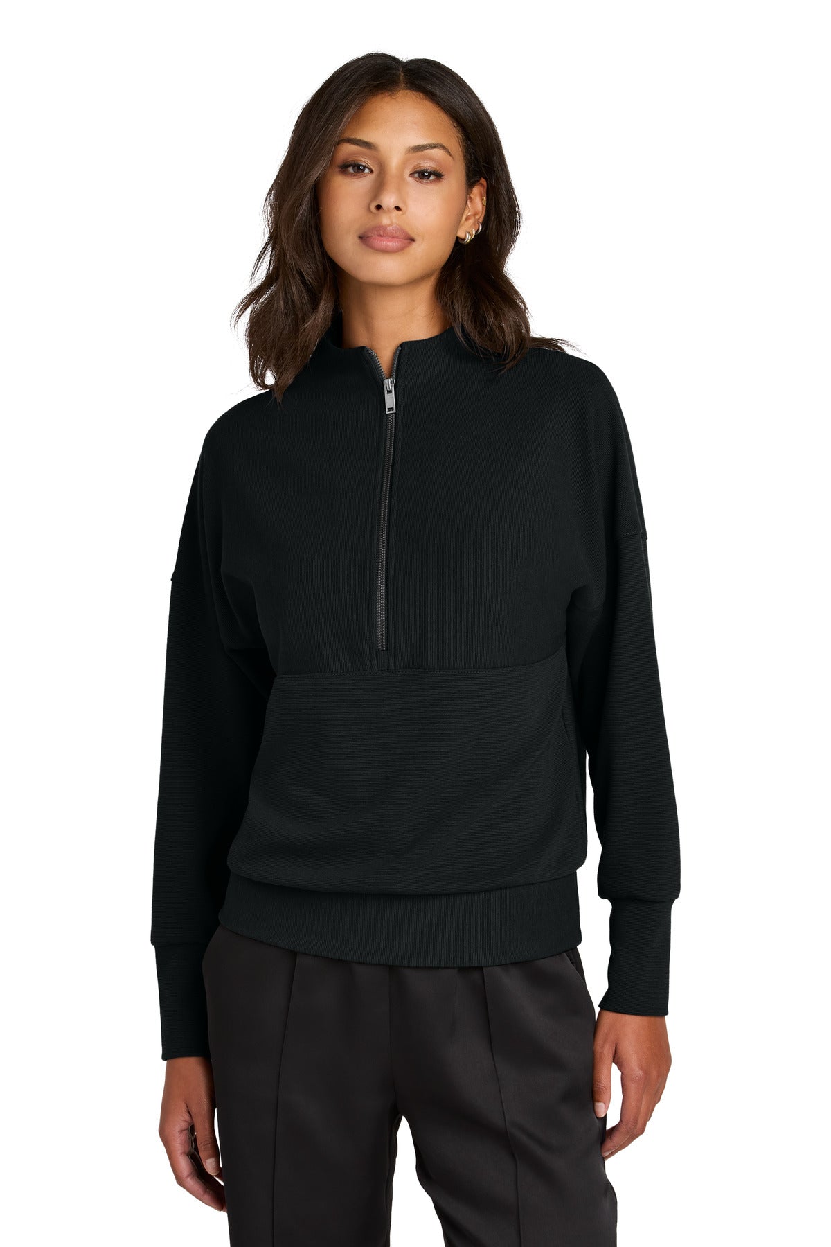 Custom Deep Black Women's Linear Texture 1/4-Zip MM3041, personalized by SanCanDo Swag in Argyle, TX