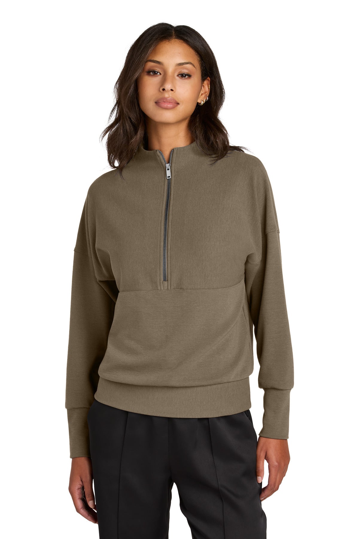 Custom Warm Taupe Women's Linear Texture 1/4-Zip MM3041, personalized by SanCanDo Swag in Argyle, TX