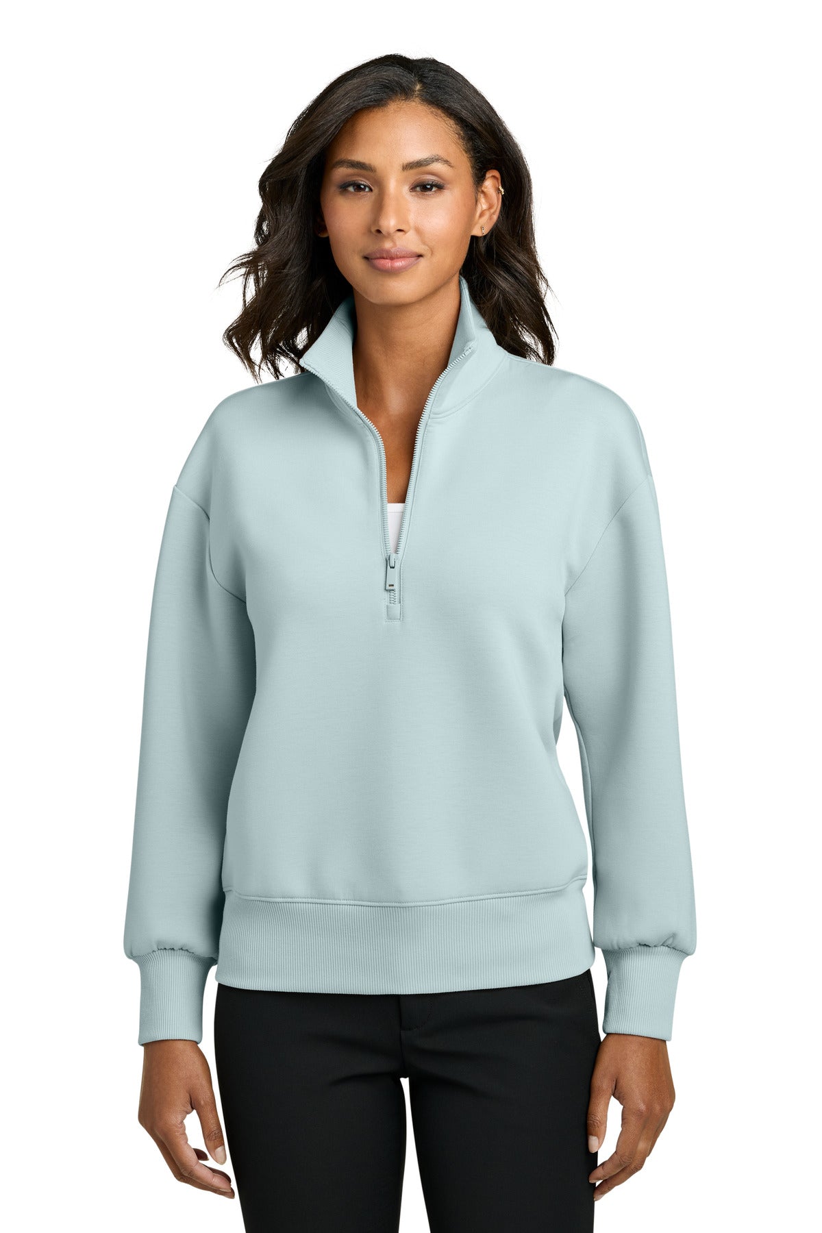 Custom Celestial Blue Women's Soft Spacer 1/4-Zip MM3101, personalized by SanCanDo Swag in Argyle, TX