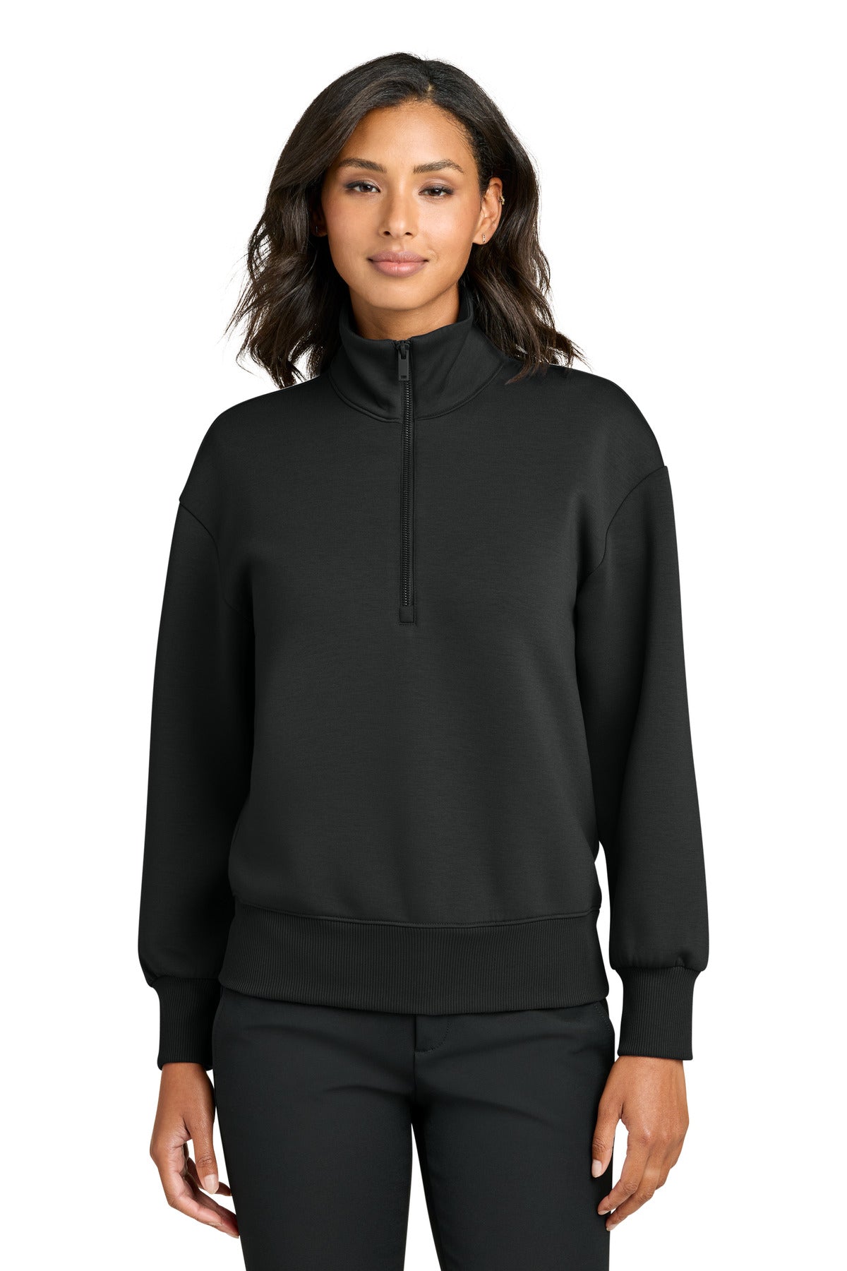 Custom Deep Black Women's Soft Spacer 1/4-Zip MM3101, personalized by SanCanDo Swag in Argyle, TX