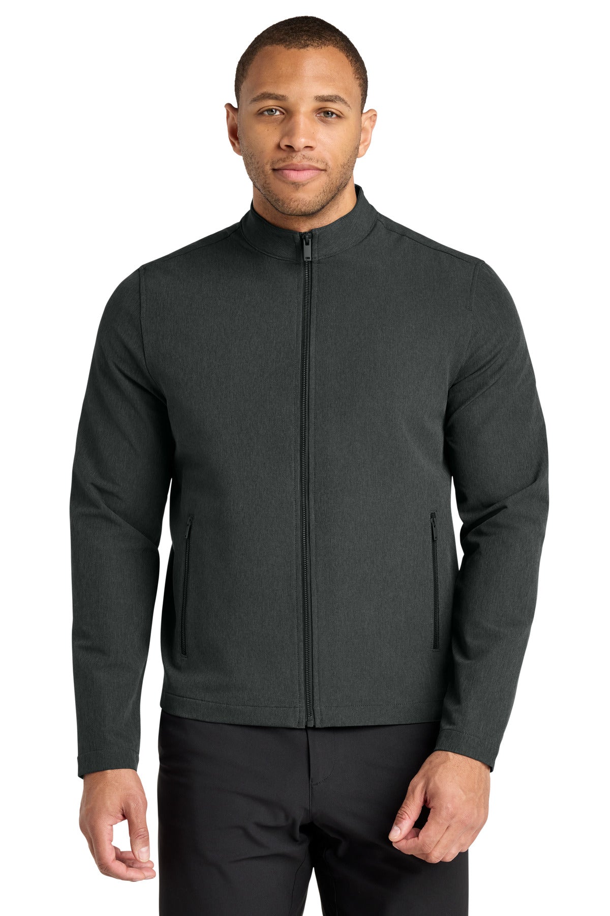 Custom Anchor Grey Heather Stretch Soft Shell Jacket MM7102, personalized by SanCanDo Swag in Argyle, TX