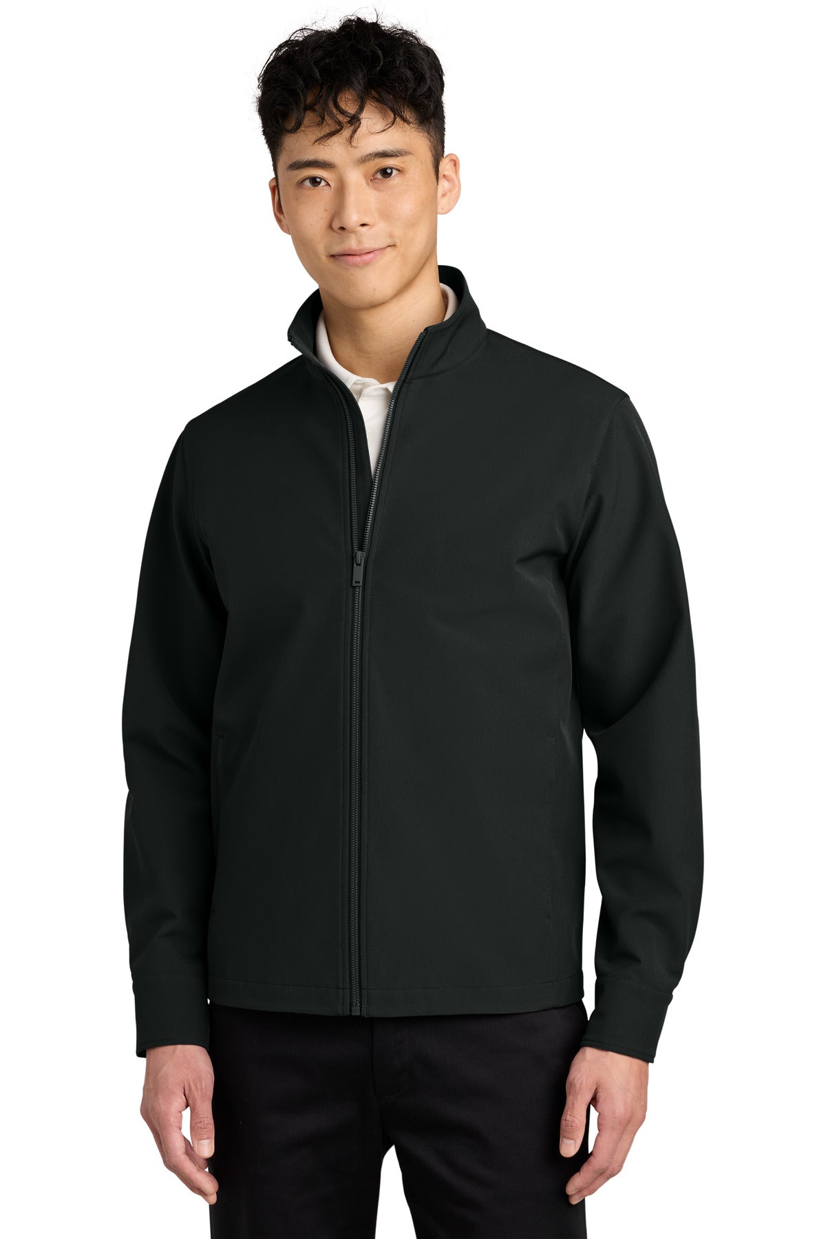 Custom Deep Black Comfort Soft Shell Jacket MM7104, personalized by SanCanDo Swag in Argyle, TX