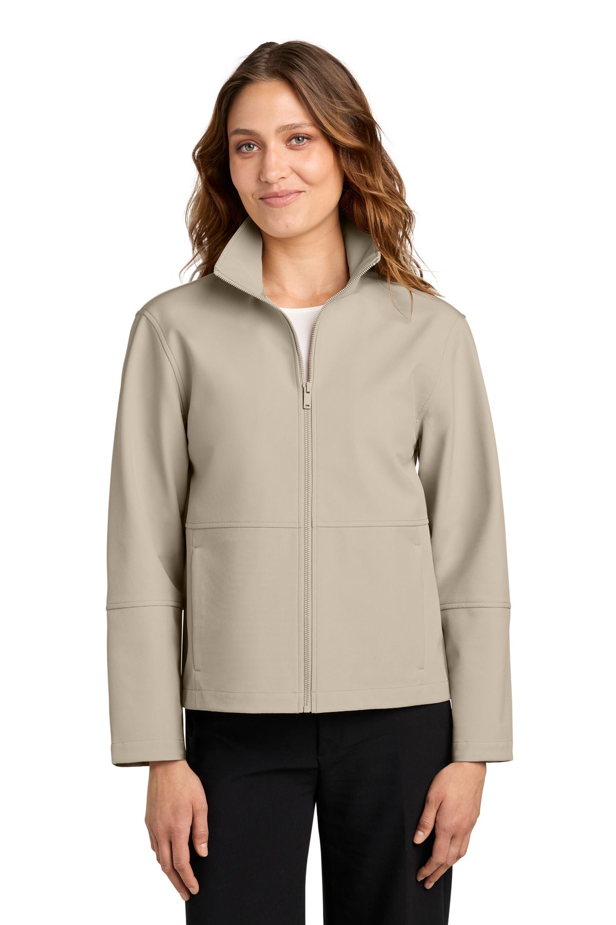 Custom Almond Women's Comfort Soft Shell Jacket MM7105, personalized by SanCanDo Swag in Argyle, TX