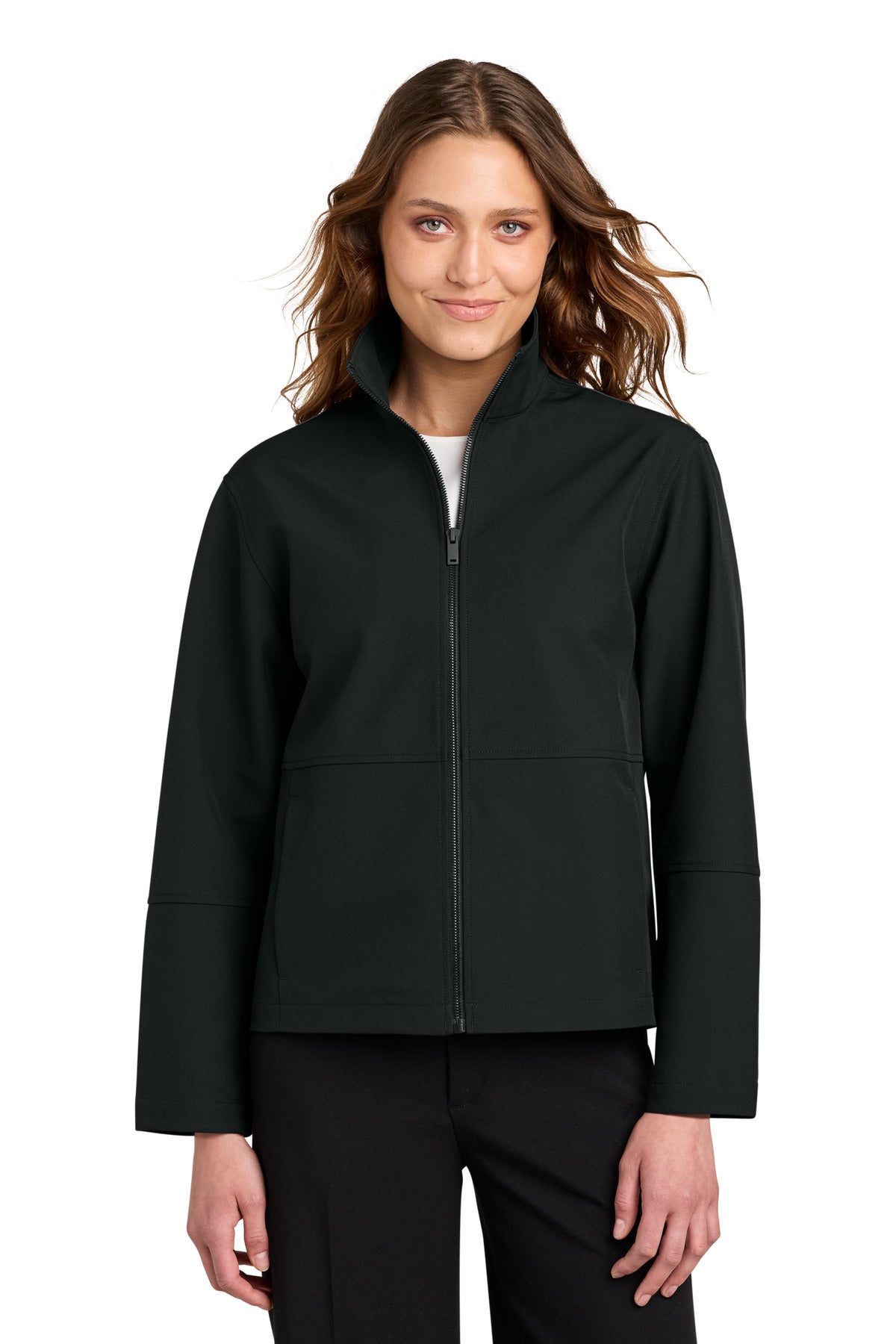 Custom Deep Black Women's Comfort Soft Shell Jacket MM7105, personalized by SanCanDo Swag in Argyle, TX