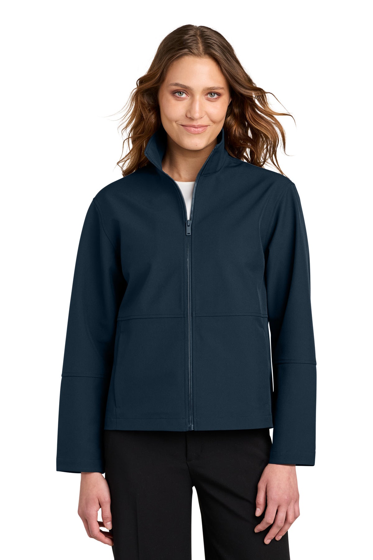 Custom Night Navy Women's Comfort Soft Shell Jacket MM7105, personalized by SanCanDo Swag in Argyle, TX