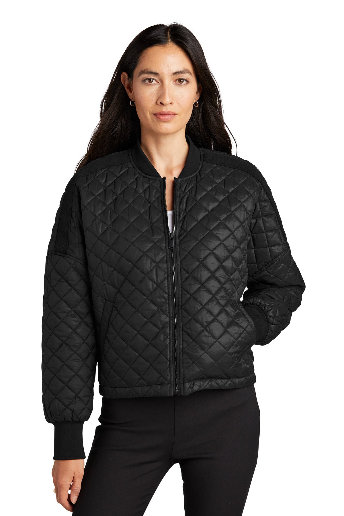 Custom Deep Black Women's Boxy Quilted Jacket MM7201, personalized by SanCanDo Swag in Argyle, TX