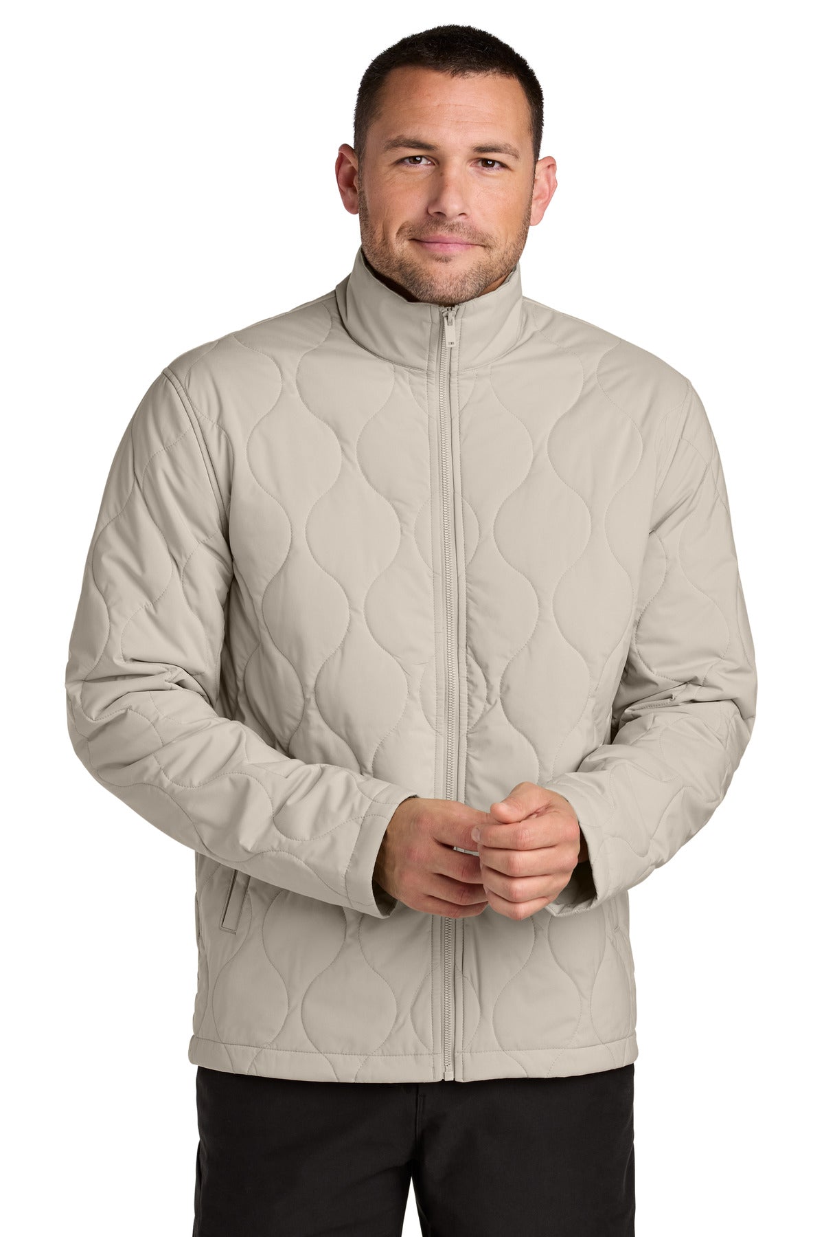 Custom Almond Quilted Liner Jacket MM7202, personalized by SanCanDo Swag in Argyle, TX