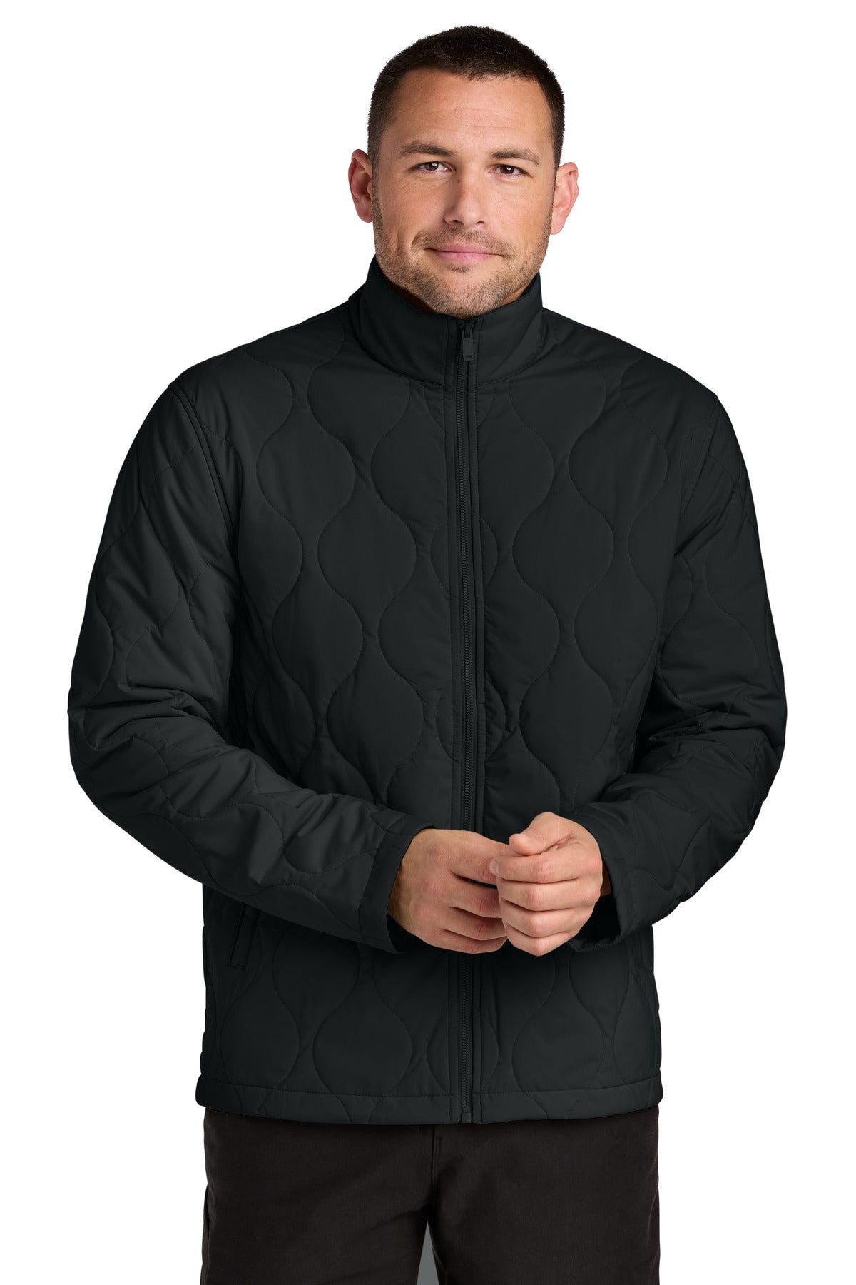 Custom Deep Black Quilted Liner Jacket MM7202, personalized by SanCanDo Swag in Argyle, TX