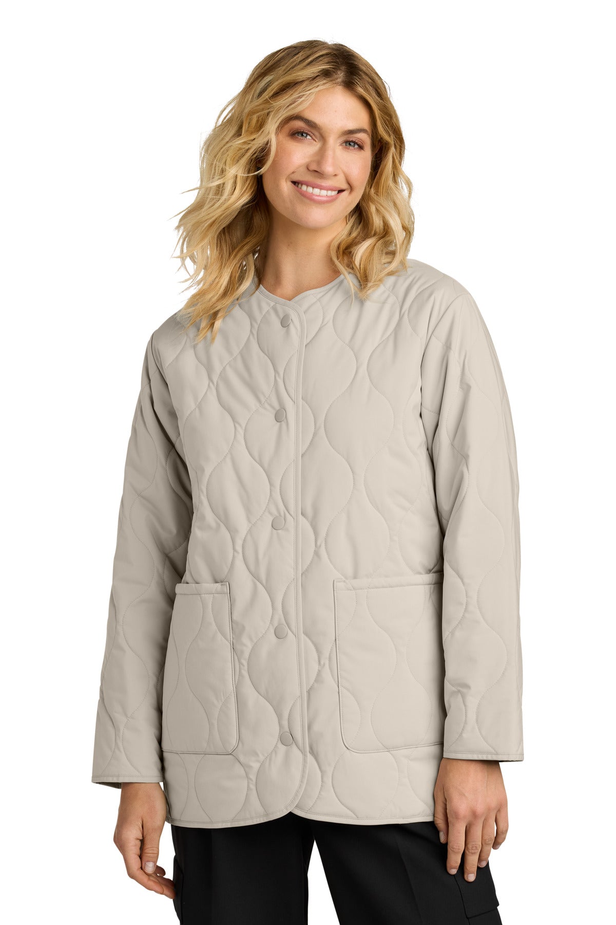 Custom Almond Women's Quilted Liner Jacket MM7203, personalized by SanCanDo Swag in Argyle, TX