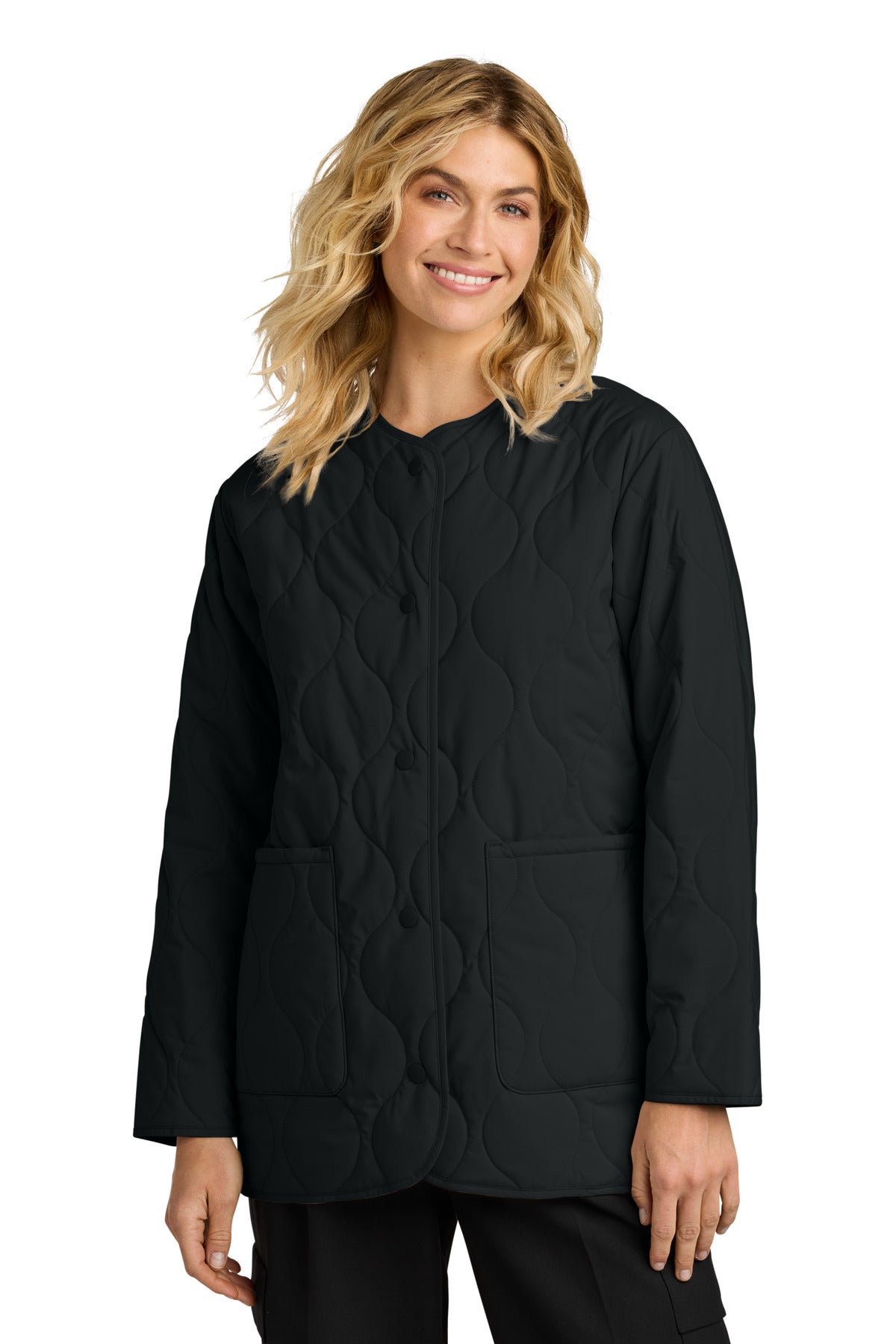 Custom Deep Black Women's Quilted Liner Jacket MM7203, personalized by SanCanDo Swag in Argyle, TX
