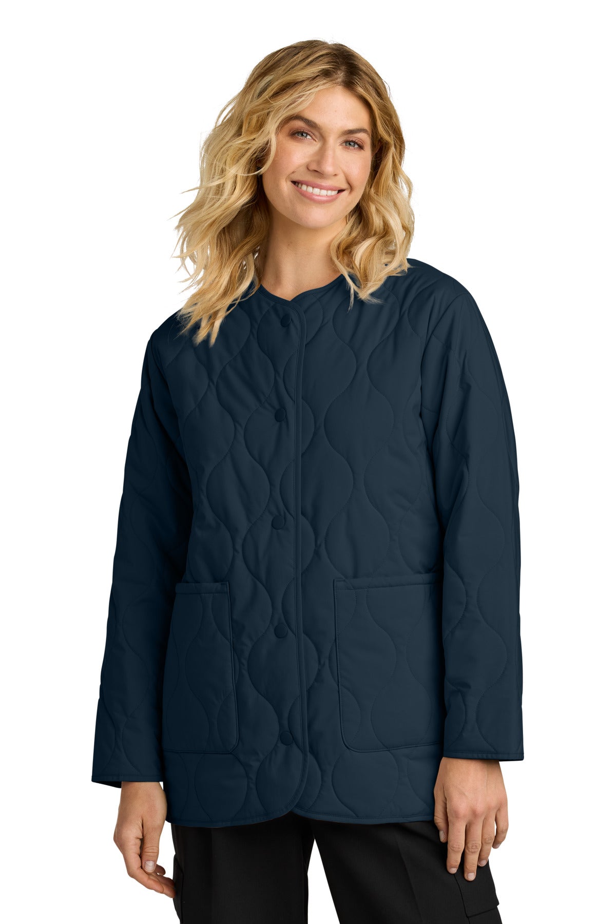 Custom Night Navy Women's Quilted Liner Jacket MM7203, personalized by SanCanDo Swag in Argyle, TX