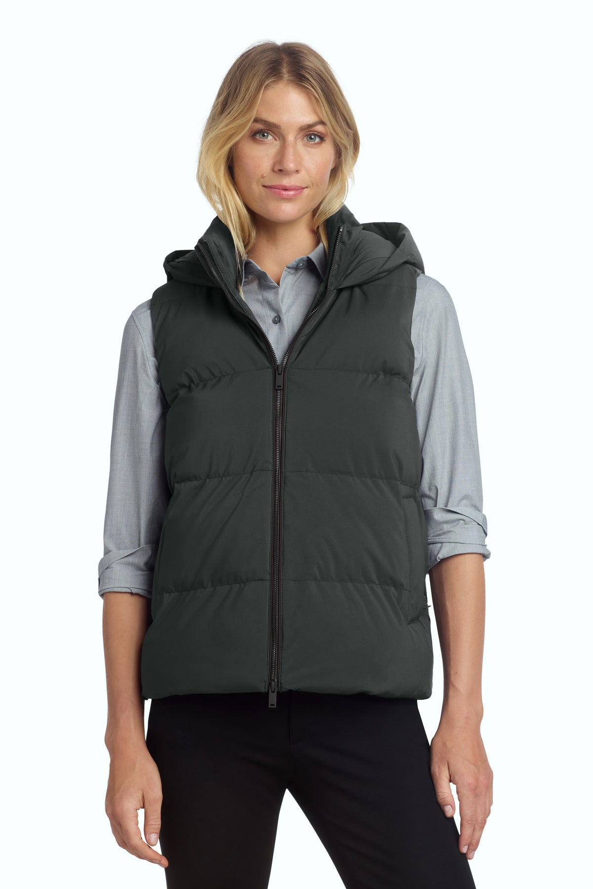 Custom Anchor Grey Women's Puffy Vest MM7217, personalized by SanCanDo Swag in Argyle, TX