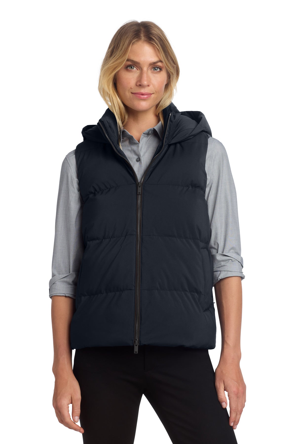 Custom Night Navy Women's Puffy Vest MM7217, personalized by SanCanDo Swag in Argyle, TX