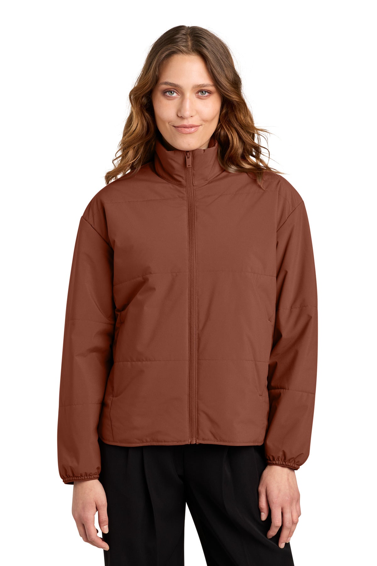 Custom Dark Sienna Women's Brookline Quilted Jacket MM7221, personalized by SanCanDo Swag in Argyle, TX