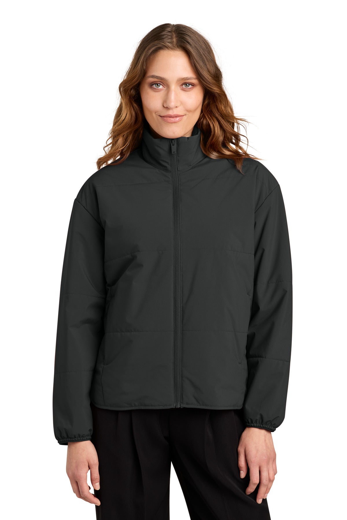 Custom Deep Black Women's Brookline Quilted Jacket MM7221, personalized by SanCanDo Swag in Argyle, TX