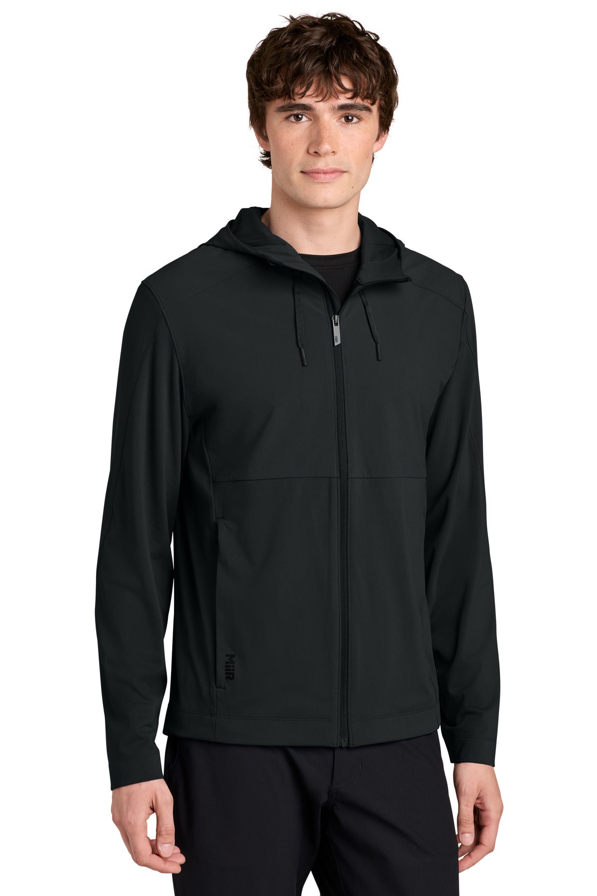 Custom Pitch Black Kivu Hybrid Full-Zip Hooded Jacket MRA230, personalized by SanCanDo Swag in Argyle, TX